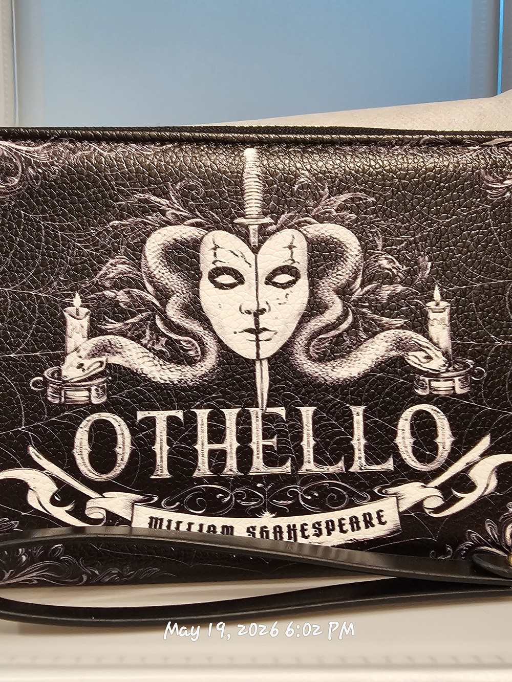 Lettoria Othello Clutch Wristlet. A Gothic Design with Snakes, Candles, Dagger